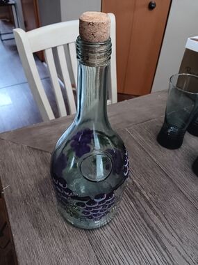 Beautiful Hand Painted Corked Bottle. 13 Inches Tall